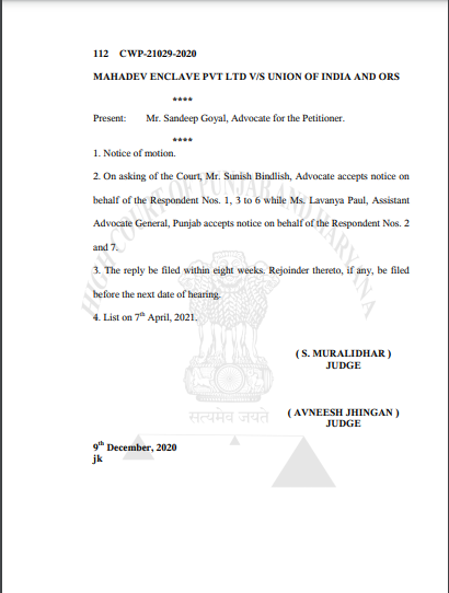 Punjab & Haryana HC in the case of Mahadev Enclave Pvt Ltd Versus Union of India.