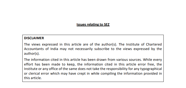 Issues relating to SEZ.