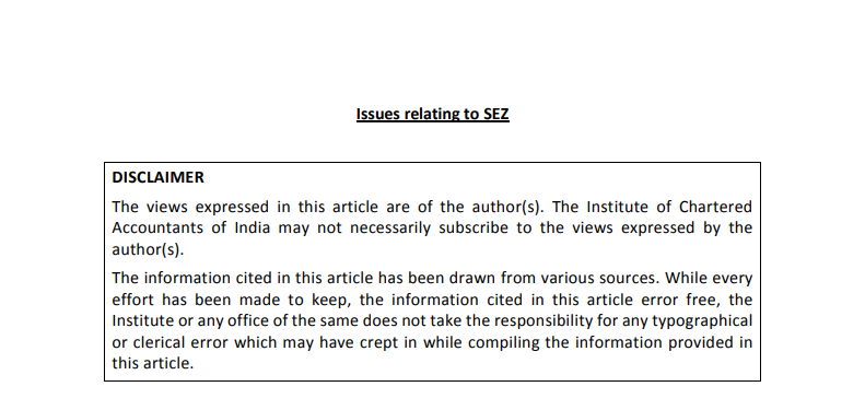 Issues relating to SEZ. 