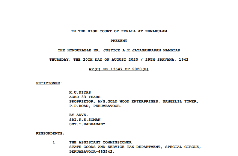 Kerala HC in the case of K.U.Niyas Versus The Assistant Commissioner.