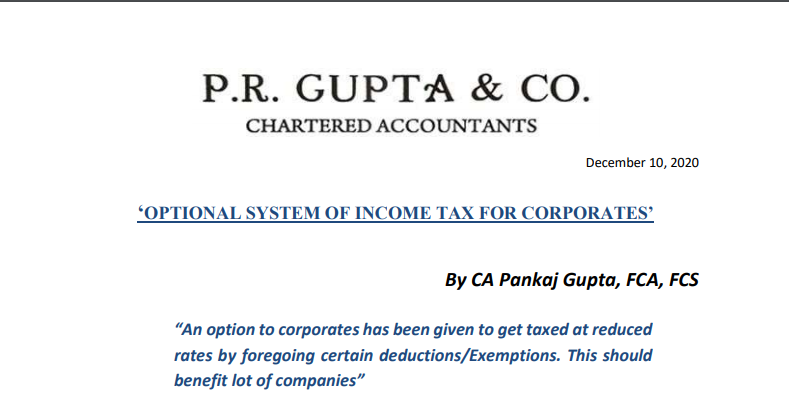 Optional System of Income Tax For Corporates