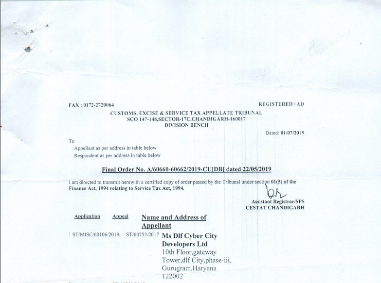 CESTAT in the case of M/s. DLF Cyber City Developers Ltd Versus C.C.E.