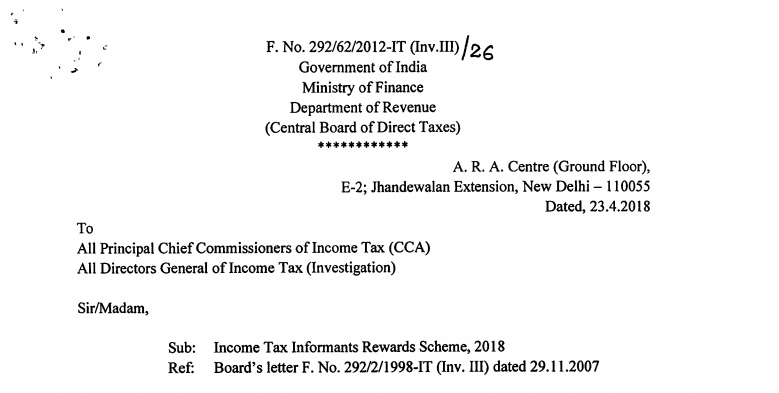 Income Tax Informants Rewards Scheme, 2018: CBDT