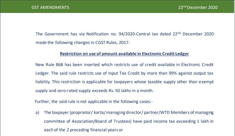 GST Amendments Notified on 22.12.2020. 