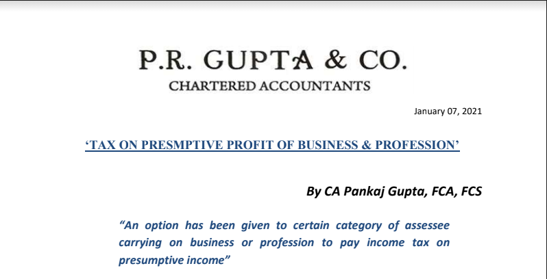 Tax on Presumptive Profit of Business & Profession