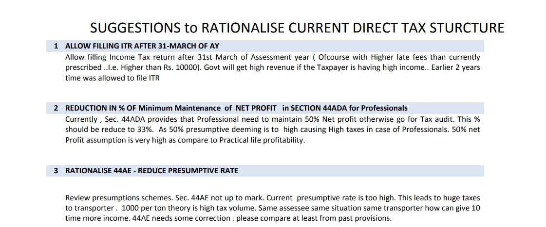 Suggestions to Rationalise Current Direct Tax Structure