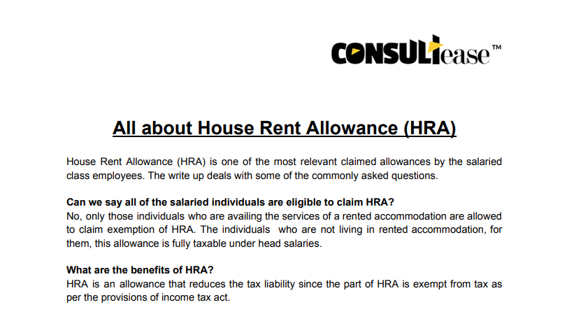 All about House Rent Allowance (HRA)