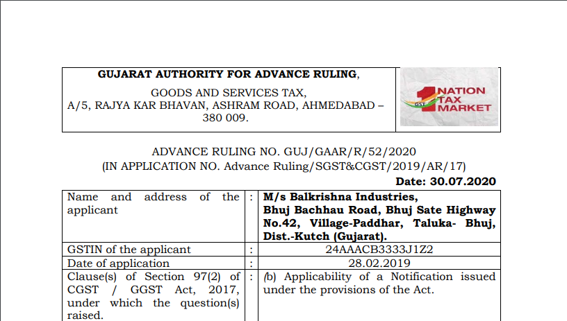 Gujarat AAR in the case of M/s Balkrishna Industries. 