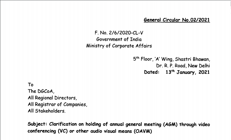 Clarification on holding of annual general meeting (AGM) through video conferencing (VC) or other audiovisual means (OAVM)