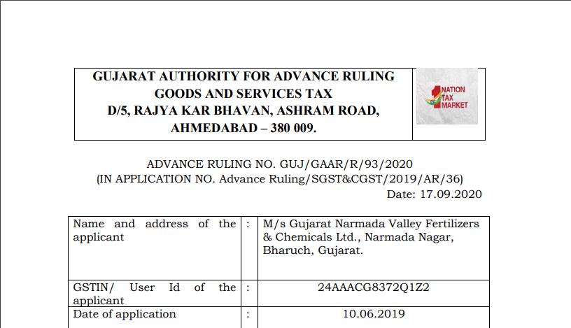Gujarat AAR in the case of M/s Gujarat Narmada Valley Fertilizers & Chemicals Ltd.