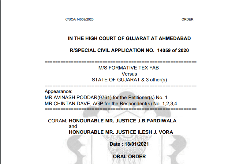 Gujarat HC in the case of M/s Formative Tex Fab Versus State of Gujarat