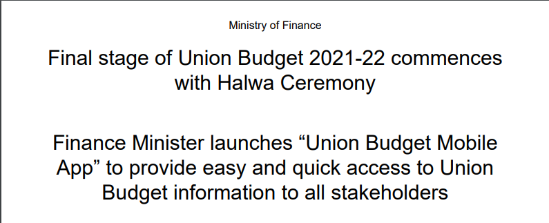 Final stage of Union Budget 2021-22 commences with Halwa Ceremony: PIB