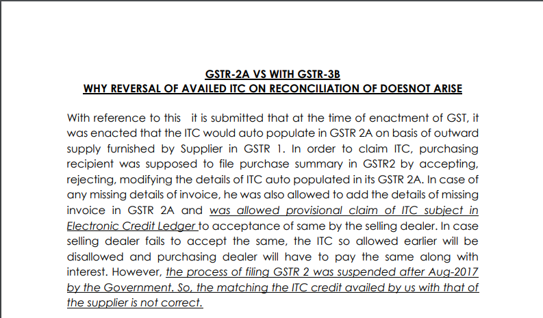GSTR-2A VS With GSTR-3B why reversal of availed ITC on reconciliation of does not arise