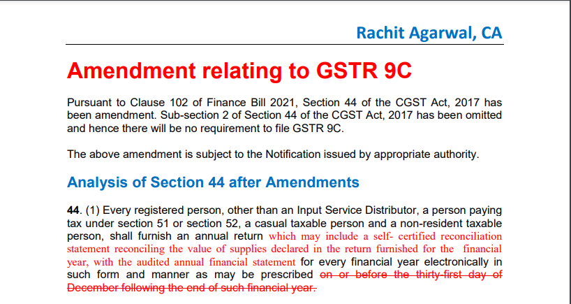 Amendment relating to GSTR 9C