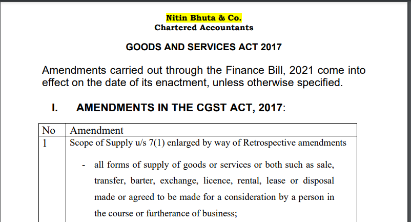  Indirect Tax Amendments by Finance Bill 2021