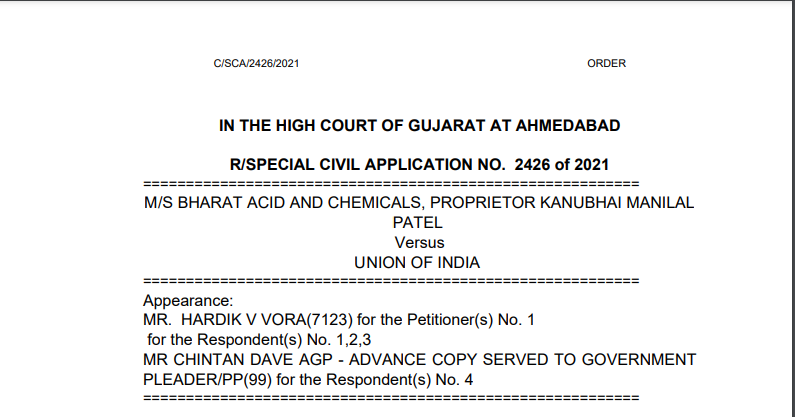 Gujarat HC in the case of M/s Bharat Acid And Chemicals Versus Union of India