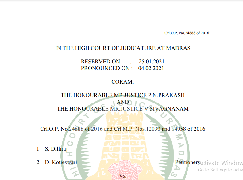 Madras HC in the case of S. Dilliraj Versus The Deputy Director