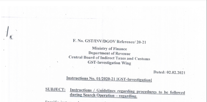 Instruction No. 1/2020-21 [GST-Investigation]