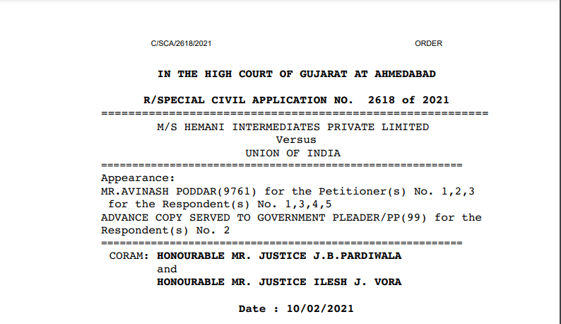 Gujarat HC in the case of M/s Hemani Intermediates Private Limited Versus Union of India