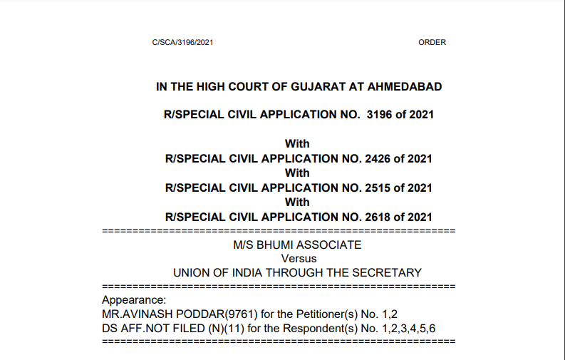 Gujarat HC in the case of M/s Bhumi Associate Versus Union of India