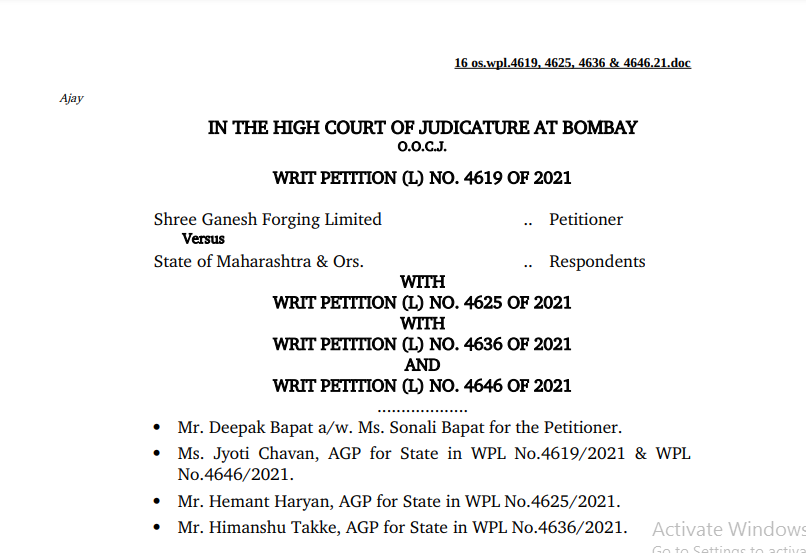 Bombay HC in the case of Shree Ganesh Forging Limited Versus State of Maharashtra