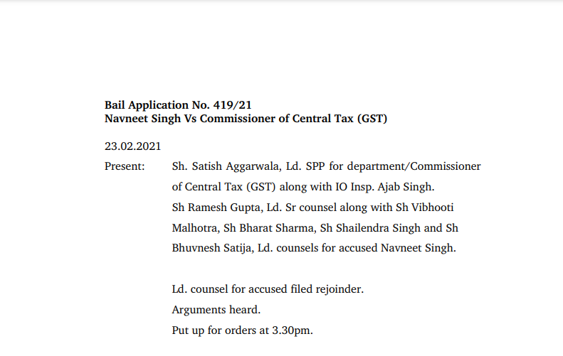 Patiala House Court in the case of Navneet Singh Versus Commissioner of Central Tax (GST)