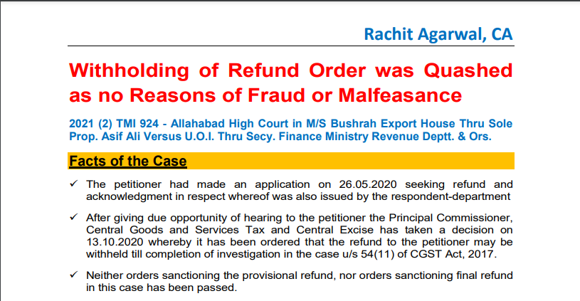 Withholding of Refund Order was Quashed as no Reasons of Fraud or Malfeasance 