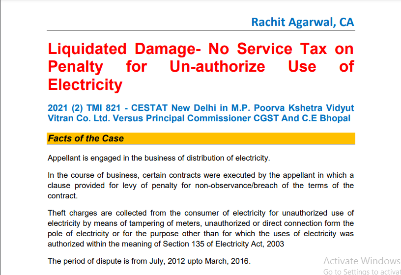 Liquidated Damage- No Service Tax on Penalty for Un-authorize Use of Electricity