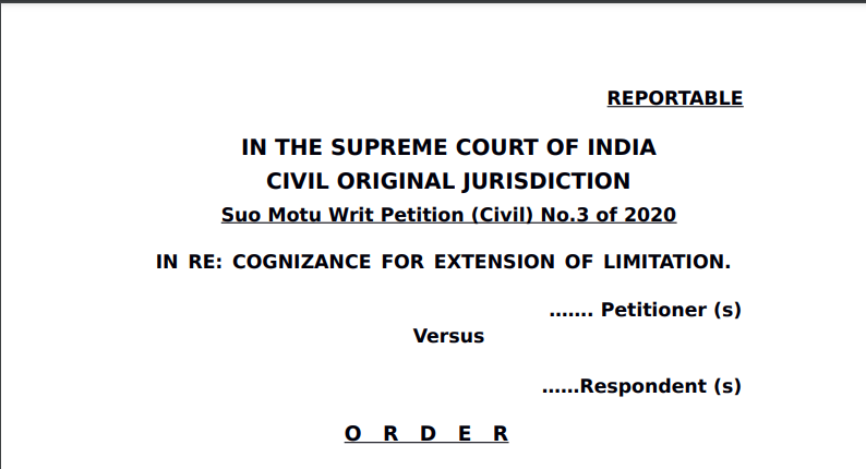 SC Order In Re: Cognizance For Extension of Limitation