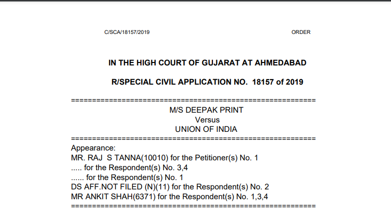 Gujarat HC in the case of M/s Deepak Print Versus Union of India