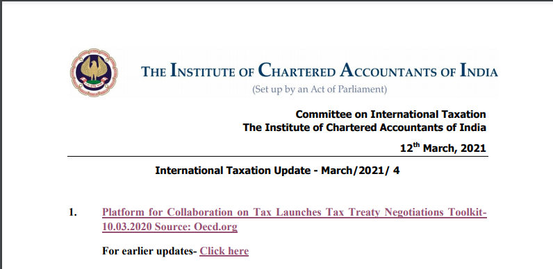 Launch of Tax Treaty Negotiations Toolkit by Platform for Collaboration for Tax (PCT): ICAI