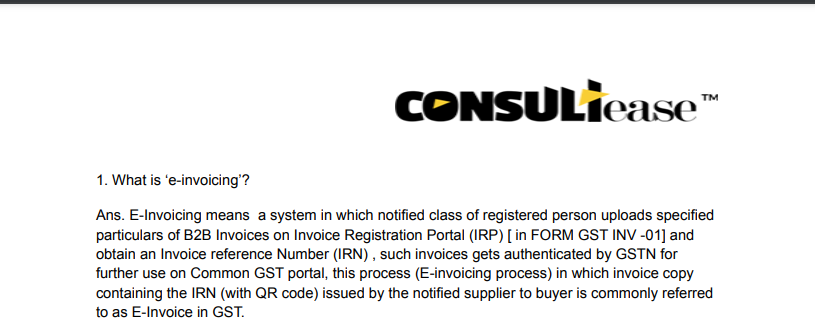 FAQs On E-Invoicing in GST