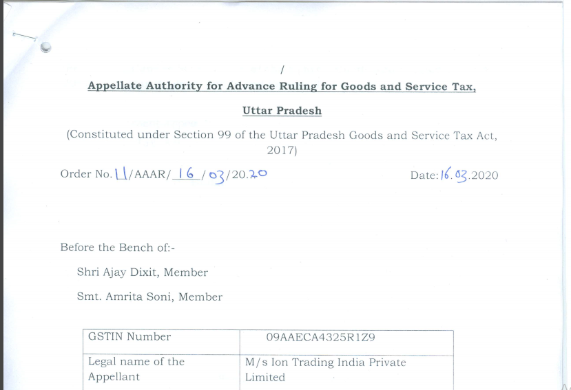 Uttar Pradesh AAAR In M/s Ion Trading India Pvt Ltd 