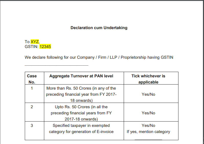 Declaration cum Undertaking