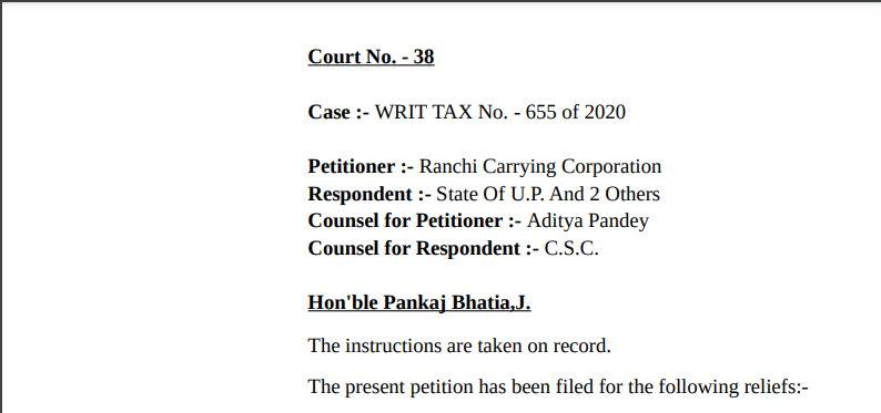 Allahabad HC in the case of Ranchi Carrying Corporation Versus The State Of U.P.