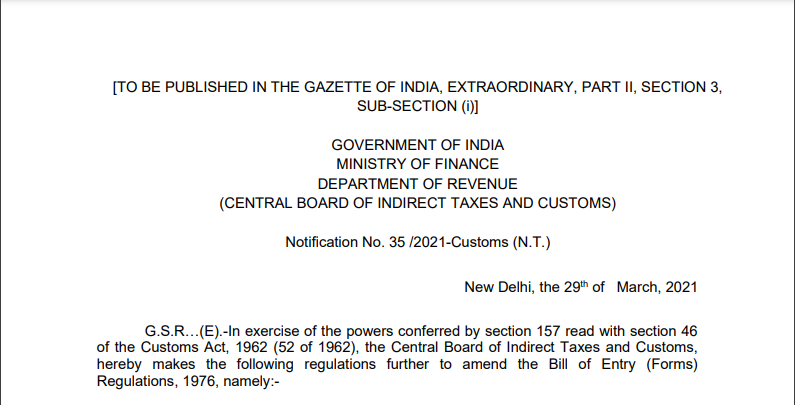 Notification No. 35 /2021-Customs (N.T.)