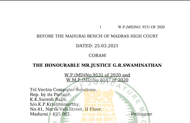 Madras HC in the case of Tvl.Vectra Computer Solutions Versus The Commissioner of Commercial Taxes