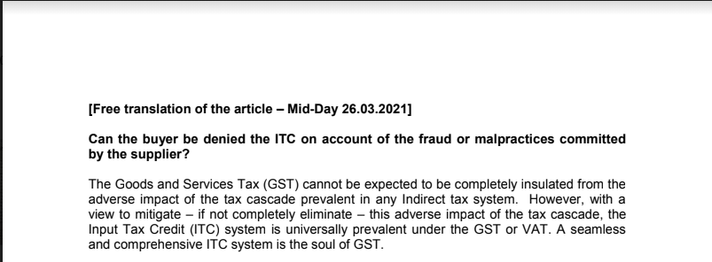 Can the buyer be denied the ITC on account of the fraud or malpractices committed by the supplier?