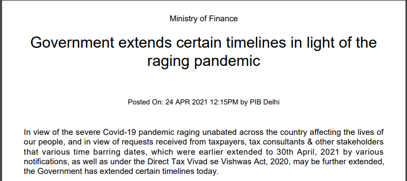 Government extends certain timelines in light of the raging pandemic.