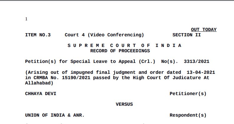 Supreme Court Grants Conditional Bail: Chhaya Devi V/s. UOI