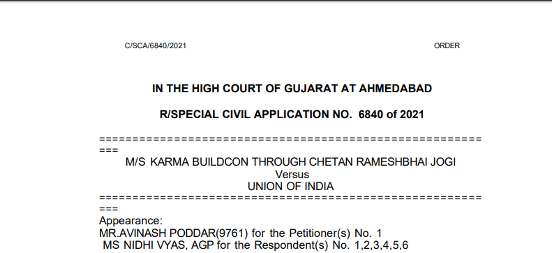 Gujarat HC Order in the case of M/s Karma Buildcon Versus Union of India