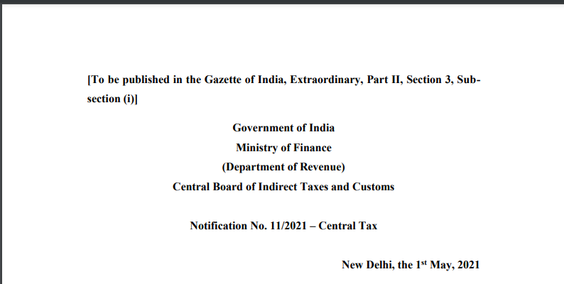 Notification No. 11/2021 – Central Tax