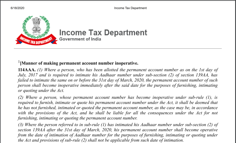 Section 206AB changes as applicable from July 1, 2021 - Declaration on the filing of the tax return for past years and linking of PAN with Aadhaar