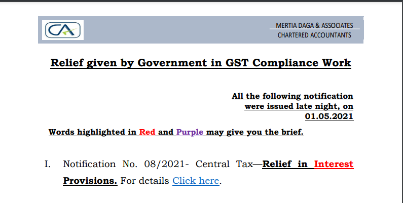 Relief given by Government in GST Compliance Work