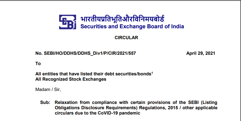 SEBI Relaxes compliance with certain provisions of LODR Regulations and circulars due to COVID-19.