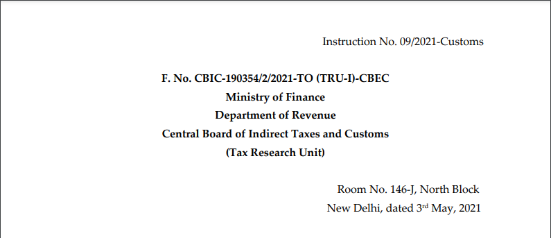 Instruction No. 09/2021-Customs