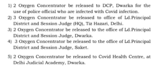 Court distributed the seized concentrators to police and judges