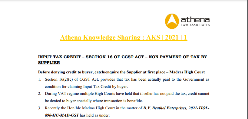 Before denying credit to the buyer, catch/enquire the Supplier at first place – Madras High Court