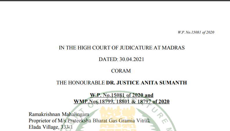 Madras HC Order in the case of Ramakrishnan Mahalingam Versus State Tax Officer (Circle) 