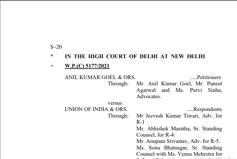 Delhi HC Order in the case of Anil Kumar Goel Versus Union of India